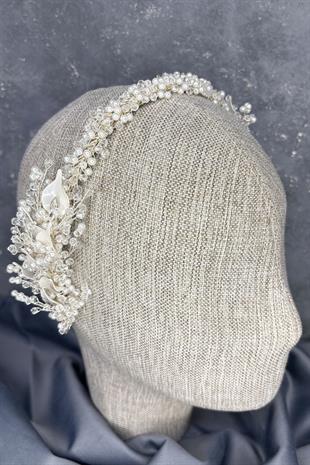 Veria Tek Sıra Mineli Kristalli Gelin Tacı Saç Aksesuarı