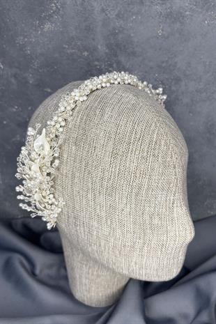 Veria Tek Sıra Mineli Kristalli Gelin Tacı Saç Aksesuarı