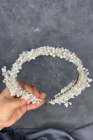 Veria Tek Sıra Mineli Kristalli Gelin Tacı Saç Aksesuarı