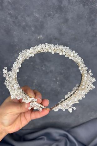 Veria Tek Sıra Mineli Kristalli Gelin Tacı Saç Aksesuarı