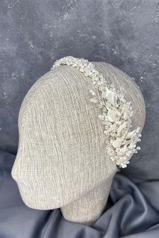 Veria Tek Sıra Mineli Kristalli Gelin Tacı Saç Aksesuarı