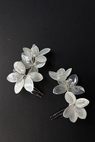 Vernage Sedef Reçine Mineli 2 Li Taraklı Gelin Saç Aksesuarı