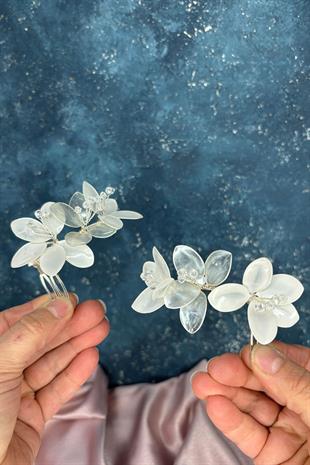 Vernage Sedef Reçine Mineli 2 Li Taraklı Gelin Saç Aksesuarı