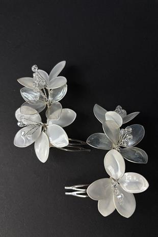 Vernage Sedef Reçine Mineli 2 Li Taraklı Gelin Saç Aksesuarı