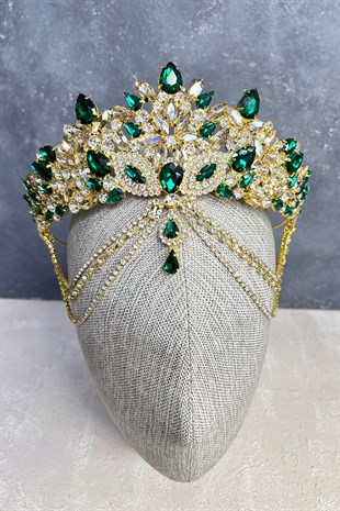 Versa Gold Zeminli Sallantılı Alınlık Gelin Kına Tacı