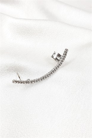 Vinde Gümüş Renk Taşlı Ay Küpe