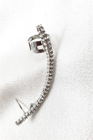 Vinde Gümüş Renk Taşlı Ay Küpe