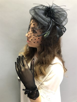 Black Tulle Gloves Voile Wedding Cap Face Veils