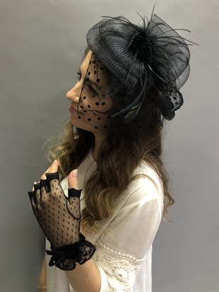 Black Gloves Voile Wedding Cap Face Veils