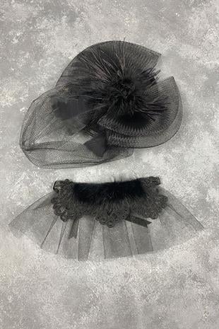 Voile Wedding Hat Bridal Accessory And Lavin Feather Wrist Accessory