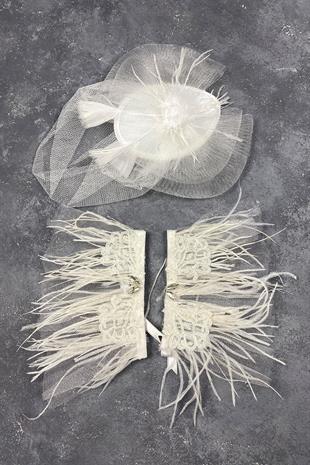 الجملة إكسسوارات الزفاف قبعة الزفاف Voilet وإكسسوارات المعصم زوجين الريش بيرين