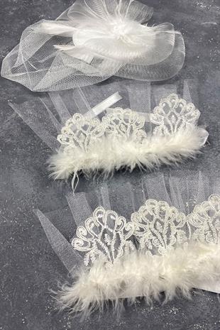 Voile Wedding Cap Bridal Accessory And Lavin Couple Wrist Accessory