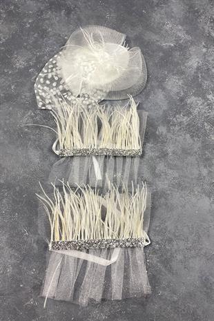 Voile Wedding Hat Bridal Accessory And Beren Feathered Double Wrist Accessory