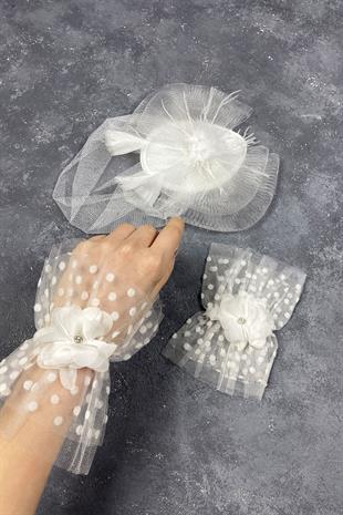 Voile Wedding Cap Bridal Accessory And Vera Stone Double Wrist Accessory