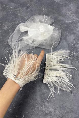 الجملة إكسسوارات الزفاف قبعة الزفاف Voilet وإكسسوارات المعصم زوجين الريش بيرين