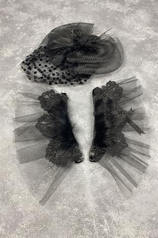 Voile Wedding Cap Bridal Accessory And Lavin Feather Double Wrist Accessory