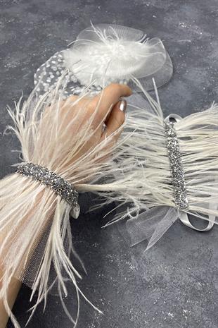 Voile Wedding Hat Bridal Accessory And Asel Feathered Double Wrist Accessory