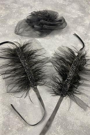  Voile Wedding Hat Bridal Accessory And Asel Feathered Double Wrist Accessory