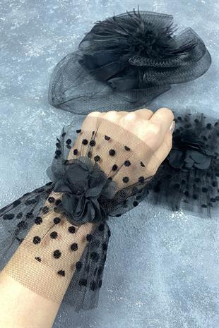 Voile Wedding Cap Bridal Accessory And Vera Double Wrist Accessory With Polka Dots