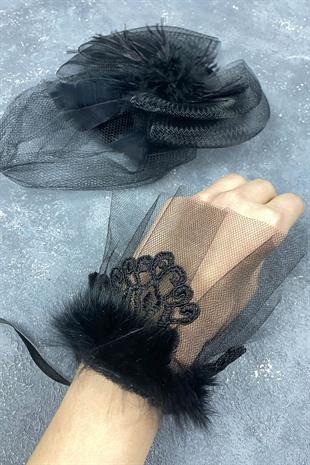 Voile Wedding Hat Bridal Accessory And Lavin Feather Wrist Accessory