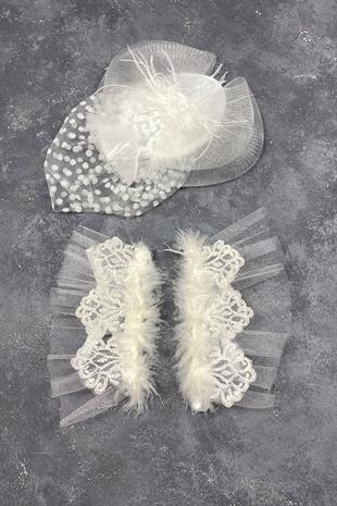 Voile Wedding Cap Bridal Accessory And Lavin Feather Double Wrist Accessory