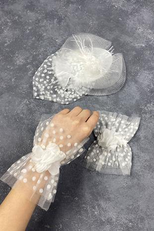 Voile Wedding Cap Bridal Accessory And Vera Double Wrist Accessory
