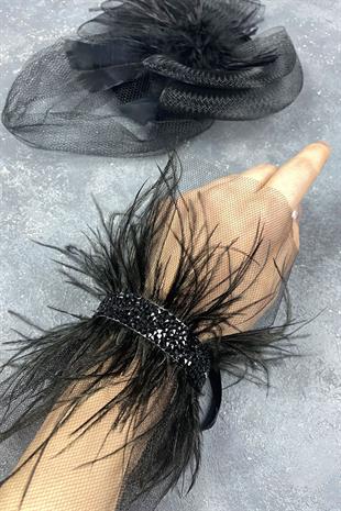 Voile Wedding Hat Bridal Accessory And Asel Feather Wrist Accessory