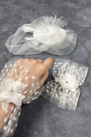 Voile Wedding Cap Bridal Accessory And Vera Stone Double Wrist Accessory