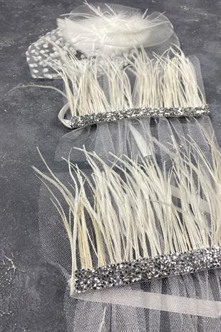 Voile Wedding Hat Bridal Accessory And Beren Feathered Double Wrist Accessory