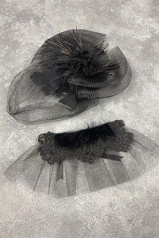 Voile Wedding Hat Bridal Accessory And Lavin Feather Wrist Accessory