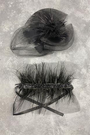 Voile Wedding Hat Bridal Accessory And Asel Feather Wrist Accessory