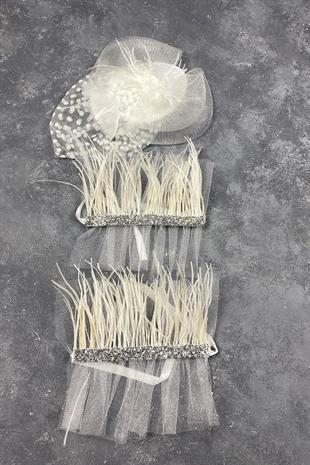 الجملة الزفاف قبعة الزفاف Voilet التبعي وبيرين الريش ملحقات المعصم زوجين