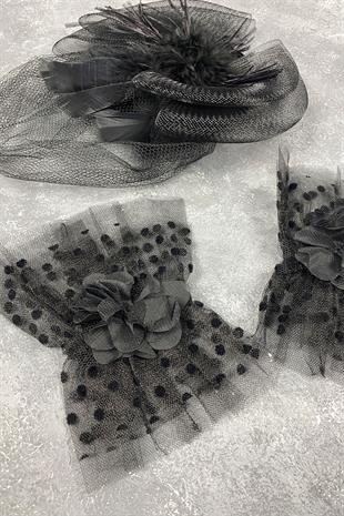 Voile Wedding Cap Bridal Accessory And Vera Double Wrist Accessory With Polka Dots