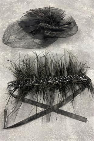 Voile Wedding Hat Bridal Accessory And Asel Feather Wrist Accessory