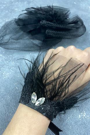 Voile Wedding Hat Bridal Accessory And Lavin Feather Wrist Accessory