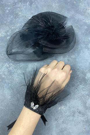 Voile Wedding Hat Bridal Accessory And Lavin Feather Wrist Accessory
