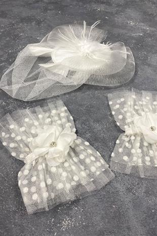 Voile Wedding Cap Bridal Accessory And Vera Stone Double Wrist Accessory