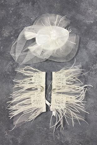 Voile Wedding Hat Bridal Accessory And Beren Feathered Couple Wrist Accessory