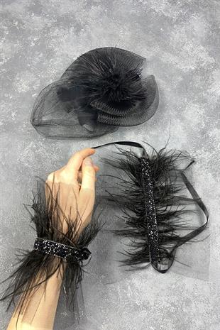  Voile Wedding Hat Bridal Accessory And Asel Feathered Double Wrist Accessory