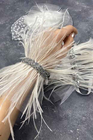 Voile Wedding Hat Bridal Accessory And Asel Feathered Double Wrist Accessory