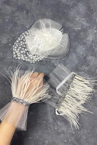 الجملة الزفاف قبعة الزفاف Voilet التبعي وبيرين الريش ملحقات المعصم زوجين