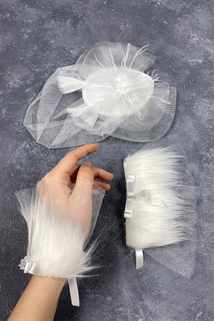 Voile Wedding Cap Bridal Accessory And Lina Couple Wrist Accessory