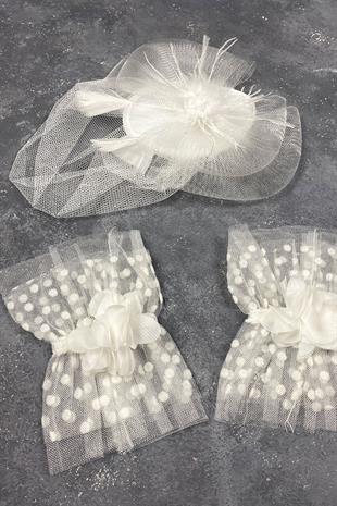 Voile Wedding Cap Bridal Accessory And Lavin Stone Double Wrist Accessory