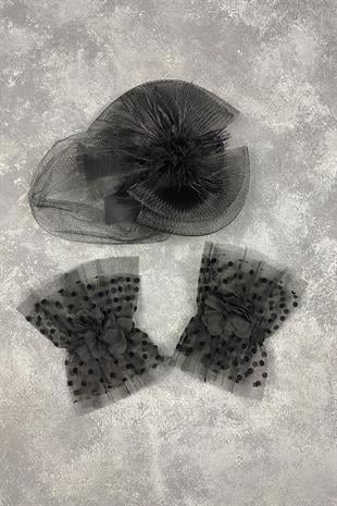 Voile Wedding Cap Bridal Accessory And Vera Double Wrist Accessory With Polka Dots