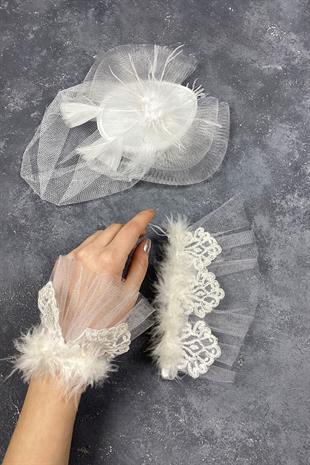 Voile Wedding Cap Bridal Accessory And Lavin Couple Wrist Accessory