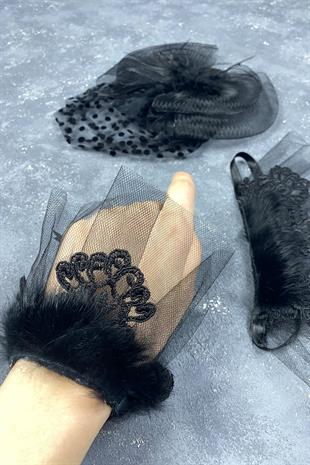 Voile Wedding Cap Bridal Accessory And Lavin Feather Double Wrist Accessory