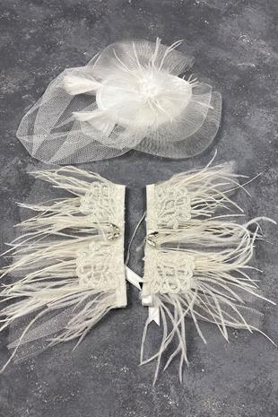 الجملة إكسسوارات الزفاف قبعة الزفاف Voilet وإكسسوارات المعصم زوجين الريش بيرين