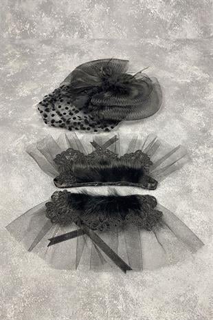 Voile Wedding Cap Bridal Accessory And Lavin Feather Double Wrist Accessory