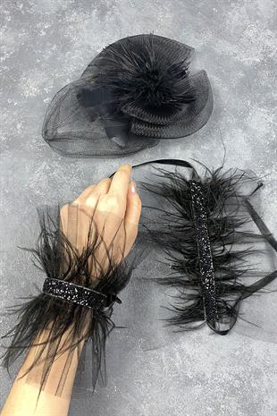  Voile Wedding Hat Bridal Accessory And Asel Feathered Double Wrist Accessory