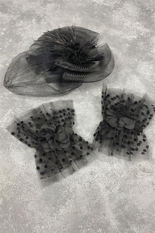 Voile Wedding Cap Bridal Accessory And Vera Double Wrist Accessory With Polka Dots